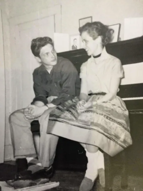 My mom and dad, 1955. This was taken at her house prior to their first date. They were married for 60 years.