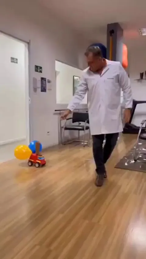 Little guy is fitted with his first prosthetic leg and immediately proceeds to walk