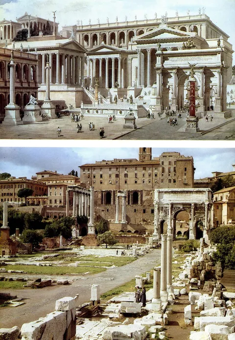 Roman Forum, Italy, then and now.