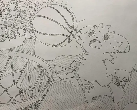 “Espurr dunking on a garchomp”, by me