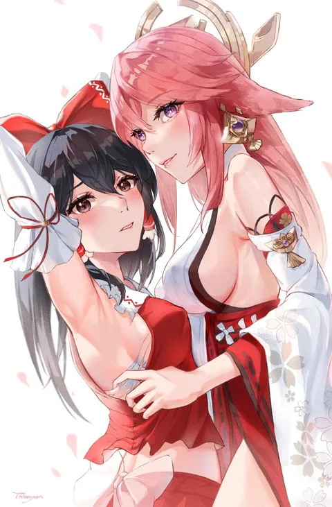 Hakurei Reimu and Yae Miko