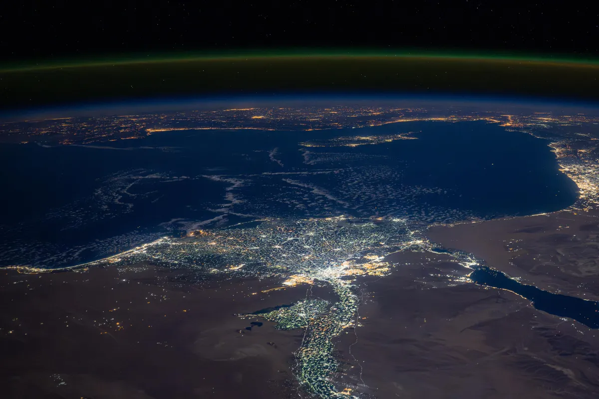Cairo, Egypt and the Mediterranean Sea from the ISS, imaged by Matthew Dominick