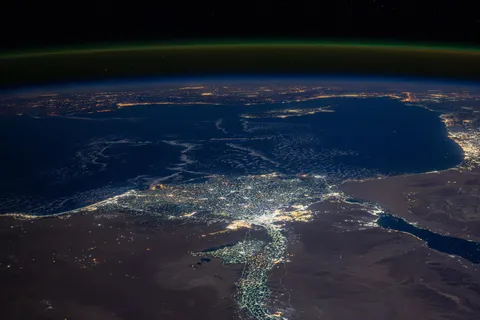 Cairo, Egypt and the Mediterranean Sea from the ISS, imaged by Matthew Dominick