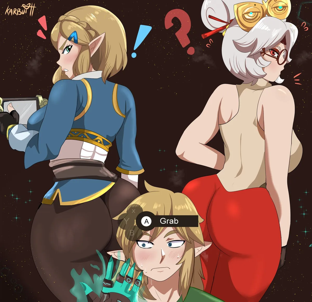Link has fun with Zelda and Purah (Karbuitt)