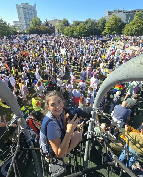 [OC] A photo of me photographing the No Kings protest in Charlotte!