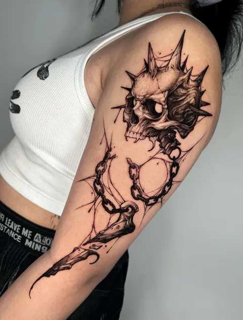 Skull flail tattoo I did. Jeff lau, at Six Paths, The Netherlands