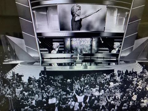 Laura Ingraham giving Trump the Nazi salute and Trump reciprocating her at the 2016 RNC [D Kennerly]