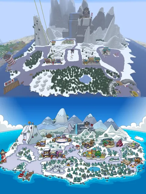 I rebuilt Club Penguin Island 1:1 in Minecraft Survival