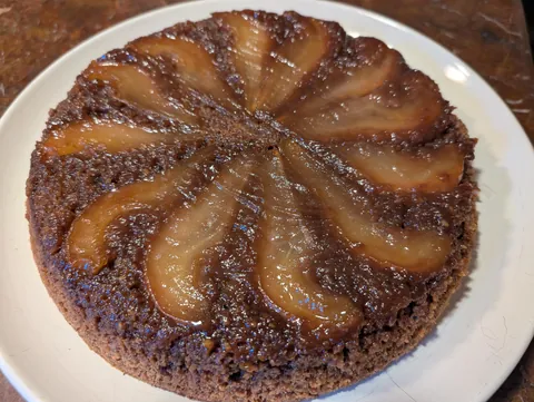 Pear walnut upside-down cake