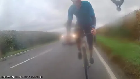 Car nearly takes out cyclist
