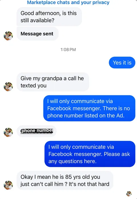 “Why can’t you make an exception for us?” Facebook marketplace is such a nightmare.