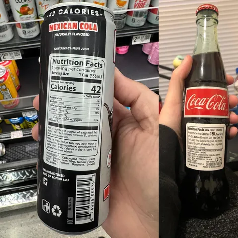 This “Mexican” cola has an intentionally crooked nutrition facts to mimic a sticker on real imported food