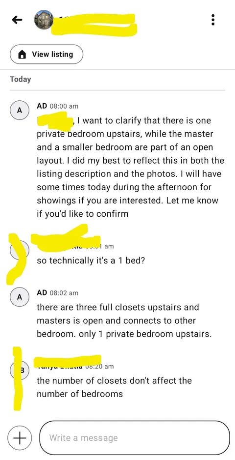 This realtor is knowingly advertising a property as a 3 bed because it has 3 closets (but only one bedroom)