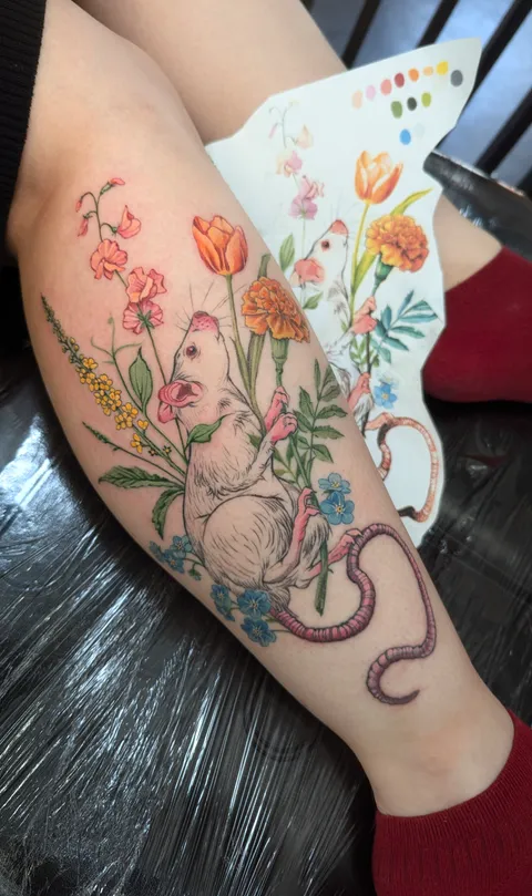A very loved rat and wild flowers by Flavia Verda, Bristol UK