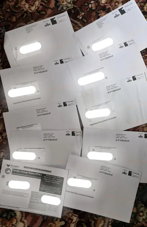 These are all the fines my mum has gotten from driving in the clean air zone and not paying. 