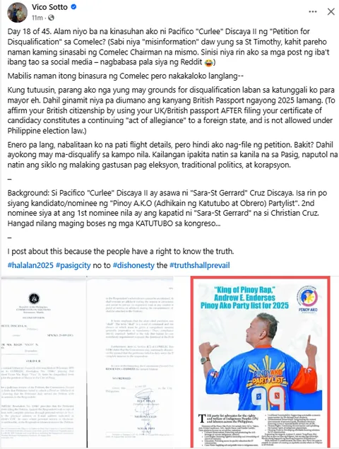 Mayor Vico Sotto exposes Sarah Discaya (British Passport Holder) and his husband (Pinoy Ako Party List)