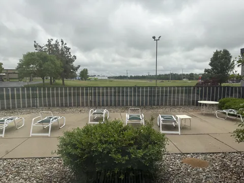 The hotel I’m staying in has pool chairs but no pool.