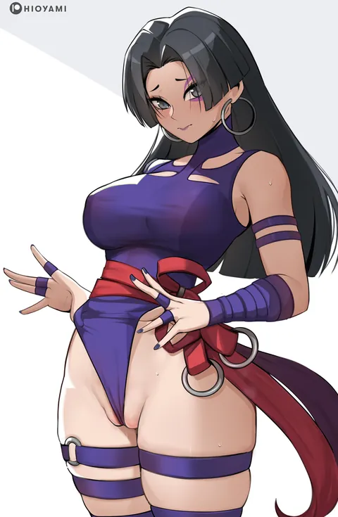 Psylocke adjusting her outfit drawn by (hioyami)