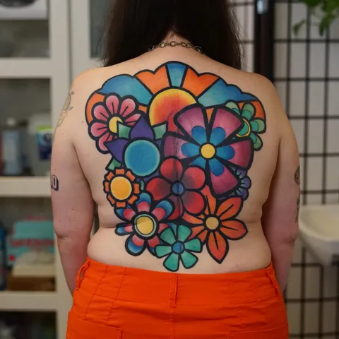 Floral back piece by Ian Haight (gadzooxpdx) at Gadzoox Tattoo in Portland, OR