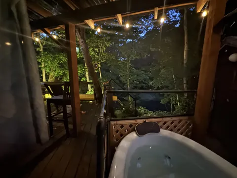 Not traditionally cozy, but this my happy place—outside in my tub by the river.