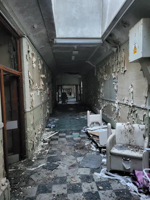 Hallway in abandoned mental asylum.