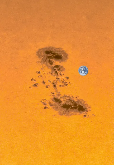 I Imaged a Massive Sunspot Today; This is it Compared to the Size of Earth.