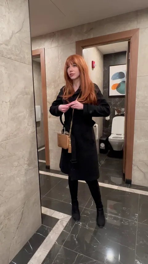 Flashing in a public bathroom. Ready to fuck anytime