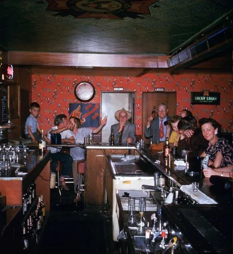 Bar scene in the 1950s, Colour by bright kodachromes.
