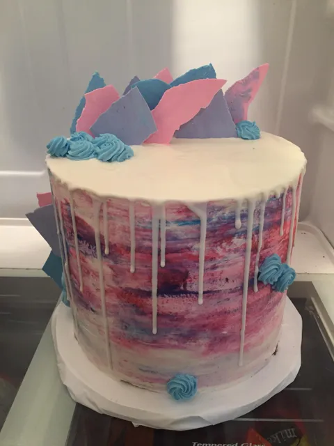 [homemade] White chocolate ganache drip galaxy cake.