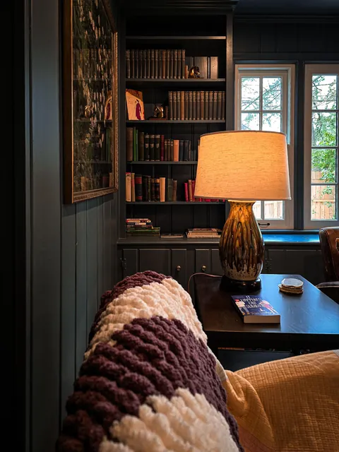 My cozy home library. Still many shelves to fill.