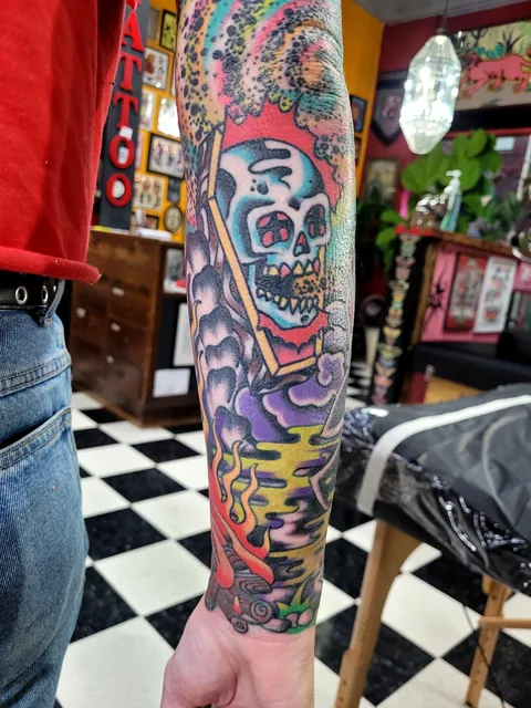 Vampire sleeve by Ryan at Lucky Mountain Tattoo (Erwin TN)