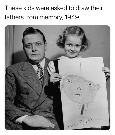 These kids were asked to draw their fathers from memory, 1949. Which one is your favourite?