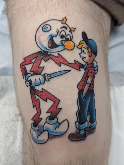 Rocking Tattoos in MN, upper thigh a little bigger than my hand. 