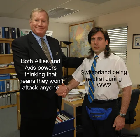 Switzerland's anti-aircraft cannons were rated E for everyone. Including themselves. They were chaotic neutral.