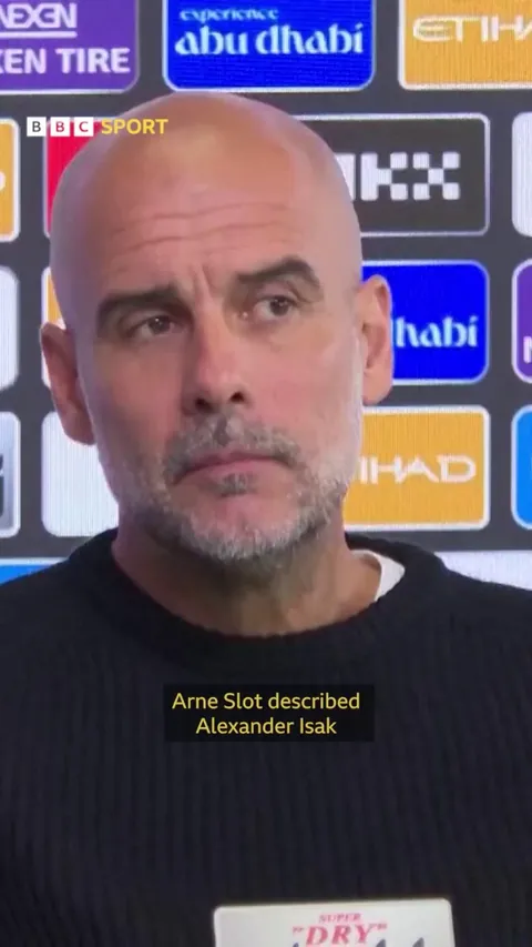 Reporter: "Pep, this morning Arne Slot described Alexander Isak as 'probably the best striker in the world.' Where does that leave Erling Haaland?" Pep Guardiola: "A little bit above."