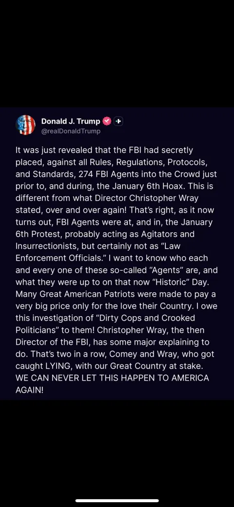 Trump blames FBI for Jan. 6