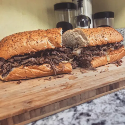 [Homemade] Pot roast sandwich with gruyere, swiss, brie, and caramelized onions
