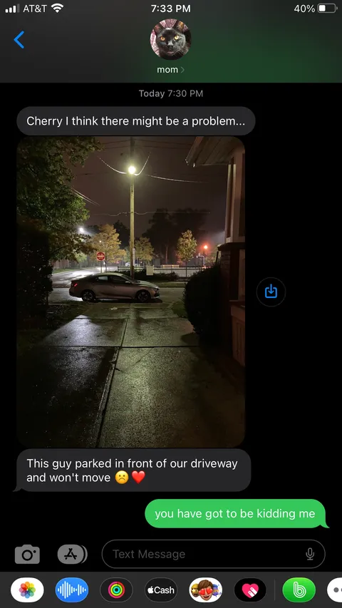 an asshole blocked my mom's driveway, so she can’t pick me up from a football game. did i mention it’s cold, windy, and rainy… and none of my friends are there so i can’t get a ride from them.