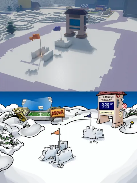 I rebuilt Club Penguin Island 1:1 in Minecraft Survival