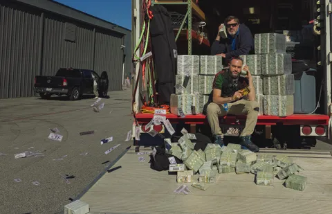 I asked my boss if we could pose with (some) of our prop money at the end of the day; he insisted we use ALL of it