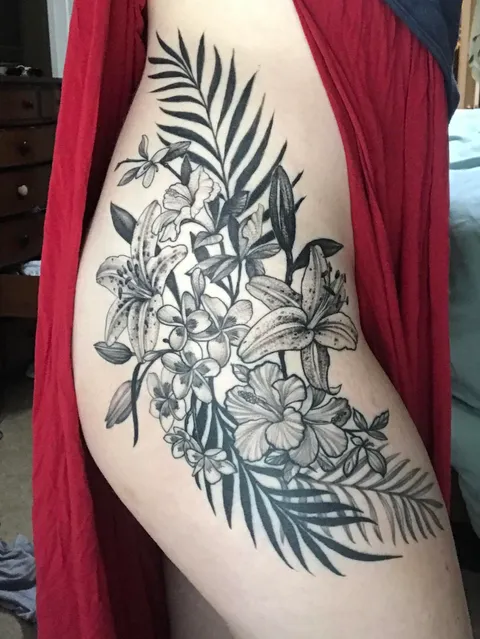 My floral hip piece, done by Jacob at Cherry Street Tattoo in Tulsa, OK!