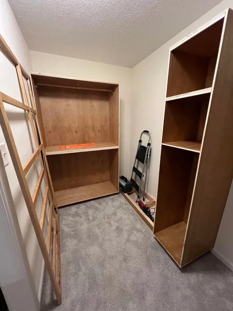 I made custom master closet built-ins with maple and maple plywood, LED lighting