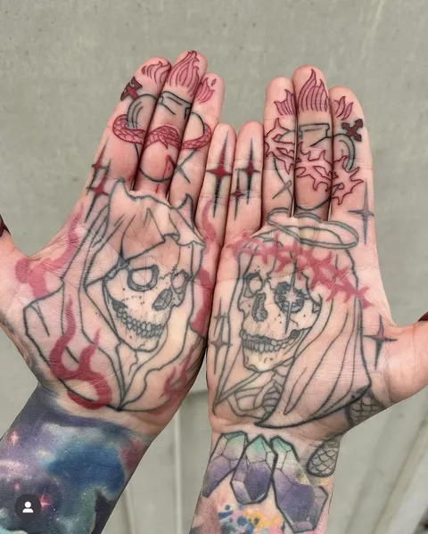 Palm tattoos by Luke Ashley, Aura Ninety Four, London, England 