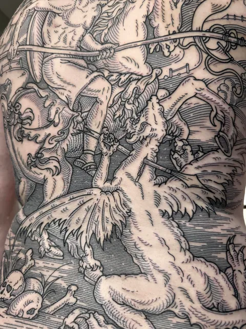 Back piece made by me (Ivan Zagusta) at Zaraza tattoo shop in Warsaw, Pl.