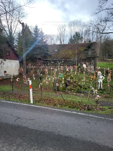 This house near my town. Many years ago it started "only" with hanged babies. Now there are heads on spikes and mannequins too.