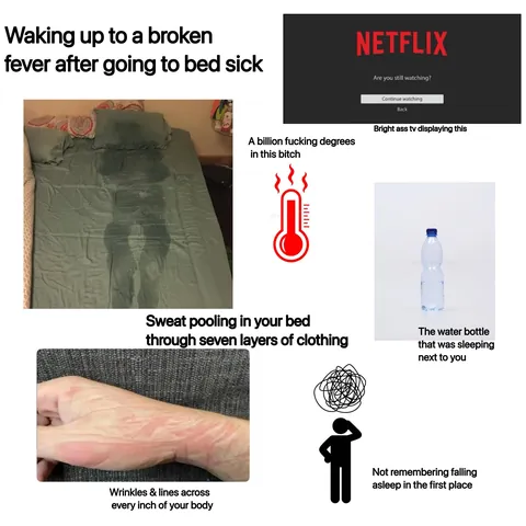 Waking up to a broken fever after going to bed sick starter pack