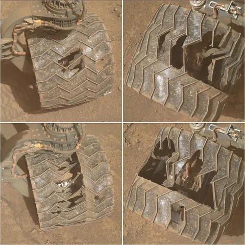 Curiosity wheels taken yesterday, showing the damages caused during the 13 years it has been on the Red Planet