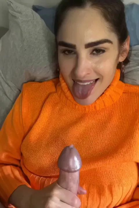 Big load on her face and sweater