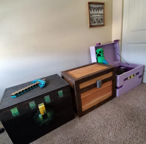 Here are the three Minecraft chests I built for my boys. They were so excited. What other handmade MC stuff do you think they'd like?