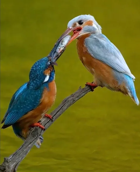 Kingfisher gifts his just captured fish to his wife